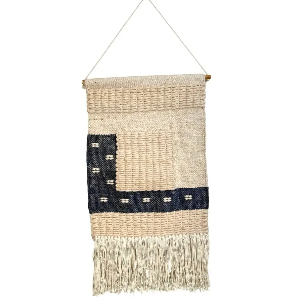 Boho wall tapestry cream gold navy blue
